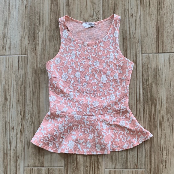 Celine by Champion pink & white embroidered peplum top Size S EUC - Picture 4 of 5